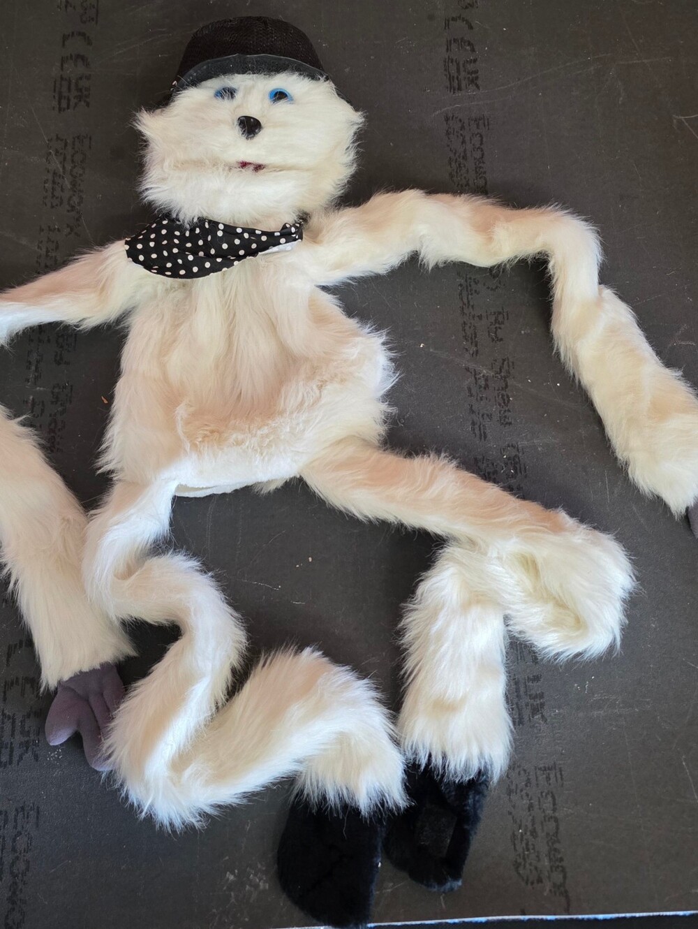Vintage 1977 Wynn Miller Mopkins White Plush Monkey Stuffed Animal Blue Eyes